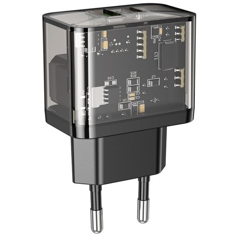Ładowarka sieciowa do telefonu Hoco USB A + USB C QC3.0 PD 3A 20W N34 transparentna