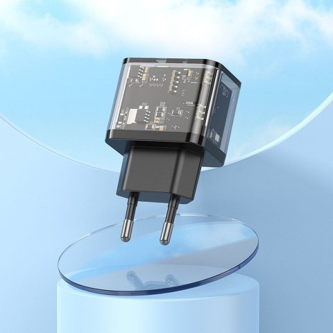 Ładowarka sieciowa do telefonu Hoco USB A + USB C QC3.0 PD 3A 20W N34 transparentna