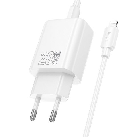 Ładowarka sieciowa do telefonu Hoco USB A + USB C QC3.0 PD 3A 20W + kabel USB C do Lightning N61 biała