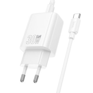 Ładowarka sieciowa do telefonu Hoco USB C QC PD 30W + kabel USB C do USB C N62 biała