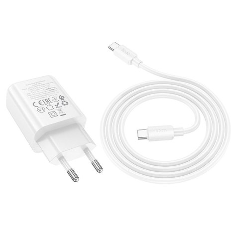 Ładowarka sieciowa do telefonu Hoco USB C QC PD 30W + kabel USB C do USB C N62 biała