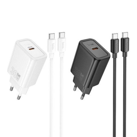 Ładowarka sieciowa do telefonu Hoco USB C QC PD 30W + kabel USB C do USB C N62 biała