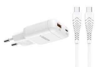 Ładowarka sieciowa do telefonu VEGER USB A + Typ C PD 45W + kabel Typ C do C 100W TR121 biała
