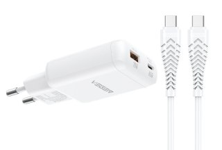 Ładowarka sieciowa do telefonu VEGER USB A + Typ C PD 65W + kabel Typ C do C 100W TR122 biała