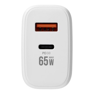 Ładowarka sieciowa do telefonu VEGER USB A + Typ C PD QC3.0 3,25A 65W + kabel USB C do USB C TR67 biała