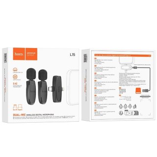 Mikrofon krawatowy bezprzewodowy Lightning / USB C Hoco 2 szt L15 czarny