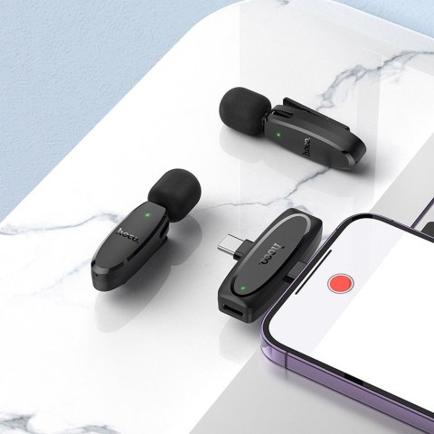 Mikrofon krawatowy bezprzewodowy Lightning / USB C Hoco 2 szt L15 czarny