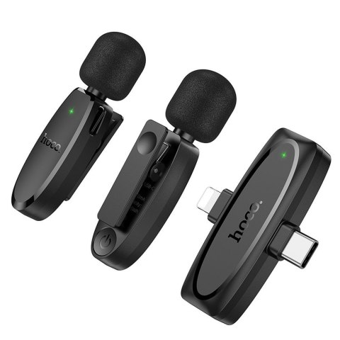 Mikrofon krawatowy bezprzewodowy Lightning / USB C Hoco 2 szt L15 czarny