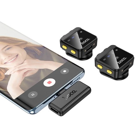 Mikrofon krawatowy bezprzewodowy Lightning / USB C Hoco 2 szt L17 czarny