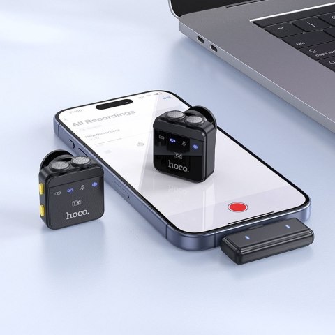 Mikrofon krawatowy bezprzewodowy Lightning / USB C Hoco 2 szt L17 czarny