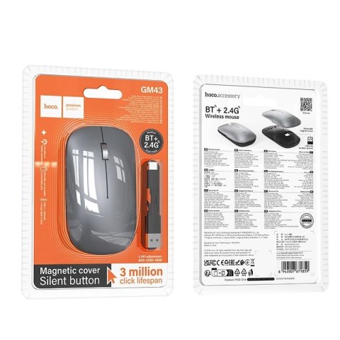 Myszka bezprzewodowa dual-mode (Bluetooth, 2.4G) 1600 dpi Hoco GM43 szara
