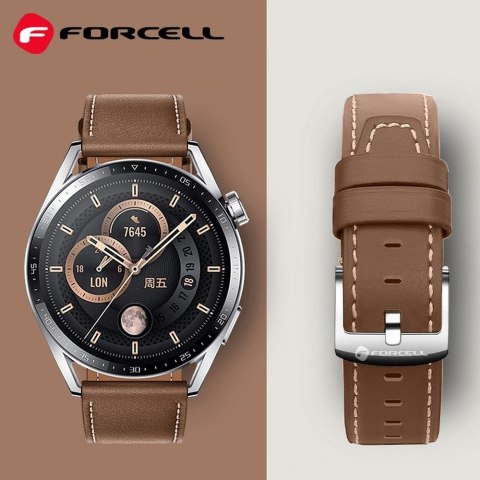 Pasek do Samsung Galaxy Watch Forcell F-Design FS21 dziurki skóra ekologiczna 20 mm brązowy
