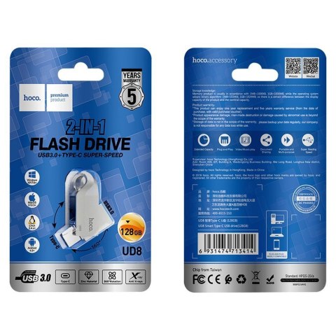 Pendrive 128GB USB 3.0 (USB A + USB C) Hoco UD8 nikiel