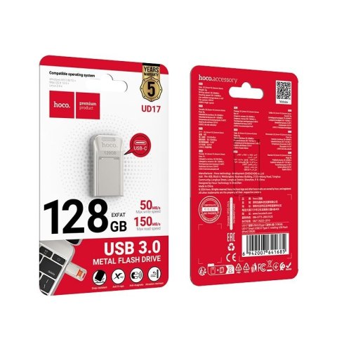 Pendrive 128GB USB 3.0 (USB C) Hoco UD17 nikiel