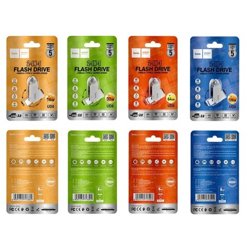 Pendrive 32GB USB 3.0 (USB A + USB C) Hoco UD8 nikiel