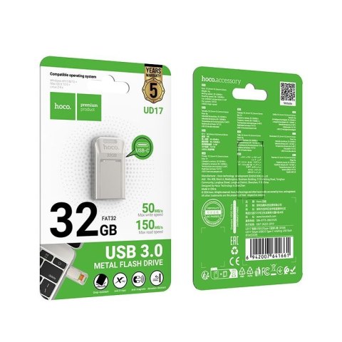 Pendrive 32GB USB 3.0 (USB C) Hoco UD17 nikiel