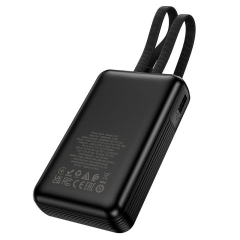 Powerbank 10000 mAh QC PD 22,5W z wbudowanymi kablami USB C + Lightning Hoco J162 czarny