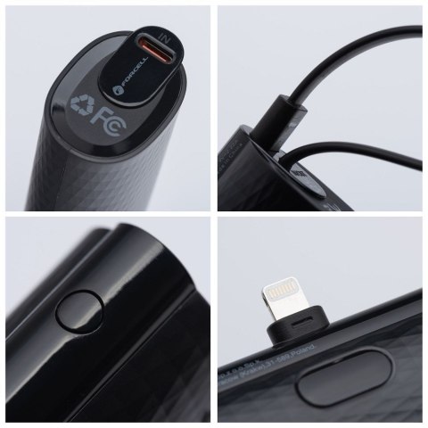 Powerbank Forcell F-Energy Power Plug F5K3 PD 20W 5000 mAh z wbudowanym złączem Lightning czarny