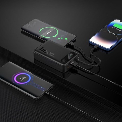 Powerbank Hoco 20000 mAh QC PD 2A 22,5W z wbudowanymi kablami USB C + Lightning J171A czarny