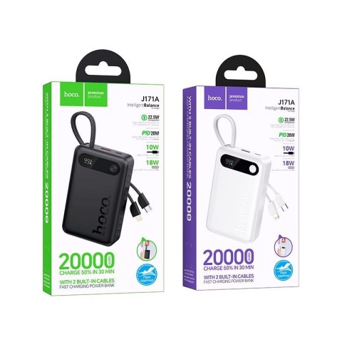 Powerbank Hoco 20000 mAh QC PD 2A 22,5W z wbudowanymi kablami USB C + Lightning J171A czarny
