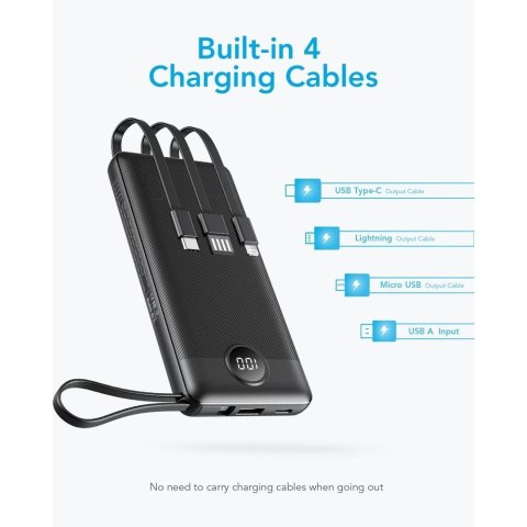 Powerbank Veger C10 (W1116) 10000 mAh z wbudowanymi kablami Micro USB / Typ C / Lightning czarny