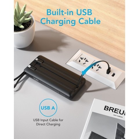 Powerbank Veger C10 (W1116) 10000 mAh z wbudowanymi kablami Micro USB / Typ C / Lightning czarny