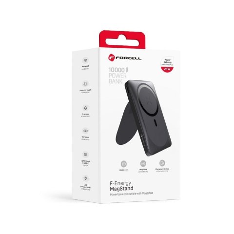 Powerbank zgodny z MagSafe Forcell F-Energy MagStand F10K2 QC3.0 PD 5A 20W 10000 mAh czarny