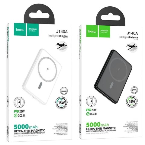 Powerbank zgodny z MagSafe Hoco 5000 mAh QC PD 2A 20W ultra-cienki J140A biały