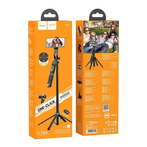 Selfie stick Hoco tripod z pilotem bezprzewodowym K22 czarny
