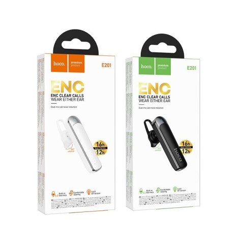 Słuchawka bezprzewodowa mono (ENC, BT 6.0, 130mAh) Hoco E201 biała