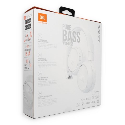Słuchawki bezprzewodowe nauszne JBL Tune 520BT białe