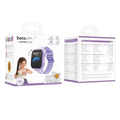 Smartwatch dla dzieci 1,69" 4G GPS z funkcją rozmowy Hoco Y108 fioletowy