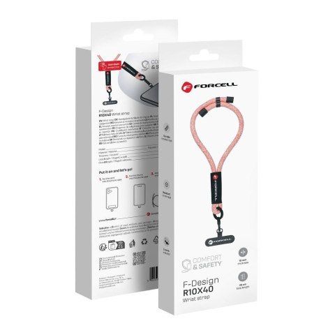 Smycz do telefonu na nadgarstek z regulacją długości Forcell F-Design R10X40 (max 20cm w pętli) różowo biała