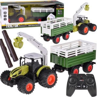 Sterowany Traktor na pilota z przyczepą i chwytakiem bale drewna RC0719