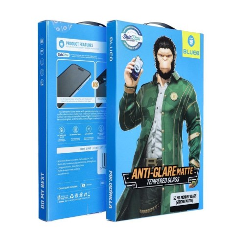 Szkło Hartowane 5D do iPhone 15 PRO Mr. Monkey Glass czarne (Anti-Glare Strong Matte)