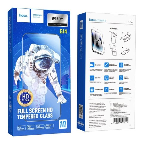 Szkło hartowane 5D do iPhone 15 PRO HD Guardian shield (SET 10in1) Hoco G14 czarne