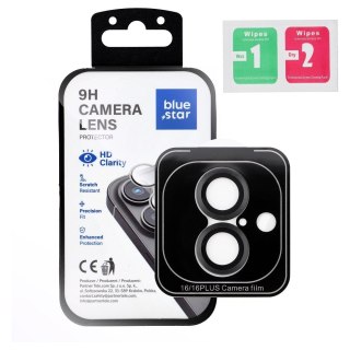 Szkło hartowane na aparat do iPhone 16 / 16 PLUS Blue Star Easy Install czarne