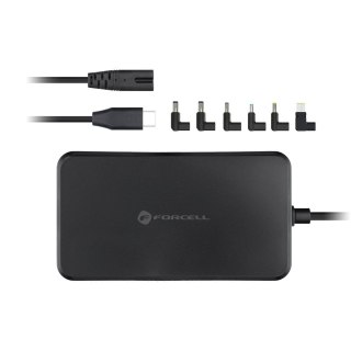 Uniwersalny zasilacz do laptopa 65W Forcell F-Energy USB C + 6 końcówek E856 czarny