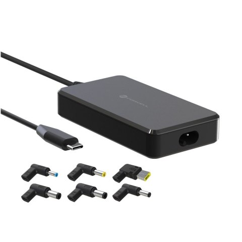 Uniwersalny zasilacz do laptopa 65W Forcell F-Energy USB C + 6 końcówek E856 czarny