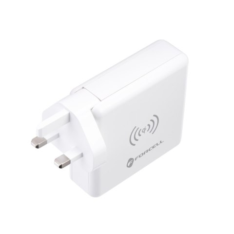 Wielofunkcyjna ładowarka Forcell F-Energy 4w1 2 x USB A + USB C 15W + power bank 8000mAh + ładowanie bezprzewodowe biała