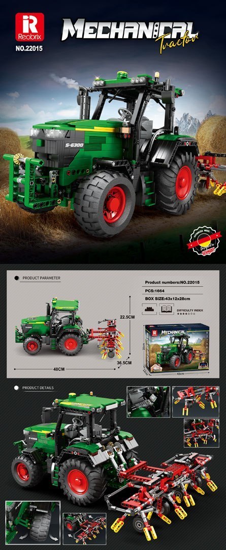Zestaw Klocków Traktor Zielony + Akcesoria 1828el.