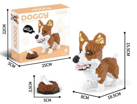 Zestaw klocków konstrukcyjnych 1200 el. Welsh Corgi z miską i kością dla nastolatków 14+ i dorosłych
