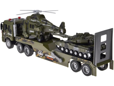 Zestaw Wojskowy Transport Ciężarówka Czołg Helikopter Światła Dźwięk ZA5684