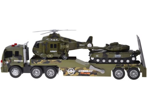 Zestaw Wojskowy Transport Ciężarówka Czołg Helikopter Światła Dźwięk ZA5684