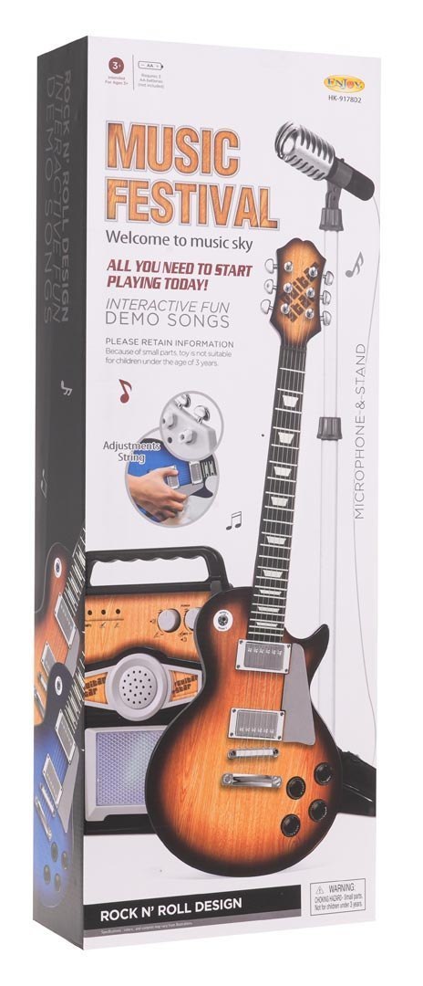 Zestaw muzyczny z gitarą elektryczną, mikrofonem i wzmacniaczem dla dzieci 3+