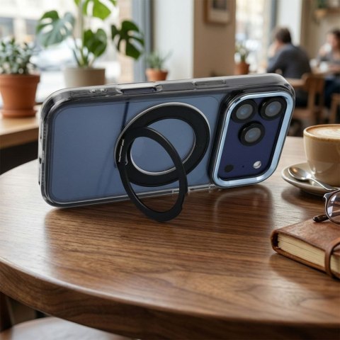 Etui na iPhone 15 PRO Frame Circle Stand zgodne z MagSafe czarne