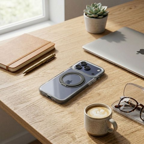 Etui na iPhone 15 PRO Frame Circle Stand zgodne z MagSafe czarne