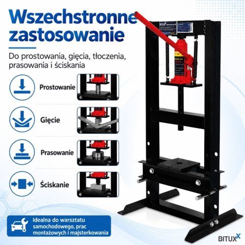 Prasa hydrauliczna warsztatowa 6t do tłoczenia i prostowania metalu 2 podkładki