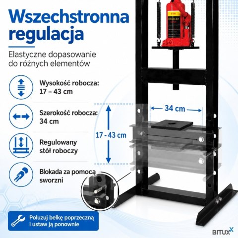 Prasa hydrauliczna warsztatowa 6t do tłoczenia i prostowania metalu 2 podkładki