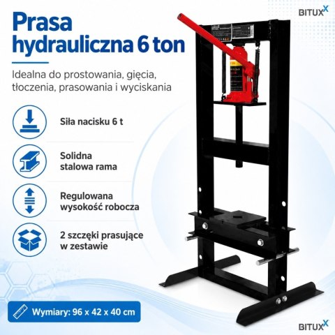 Prasa hydrauliczna warsztatowa 6t do tłoczenia i prostowania metalu 2 podkładki